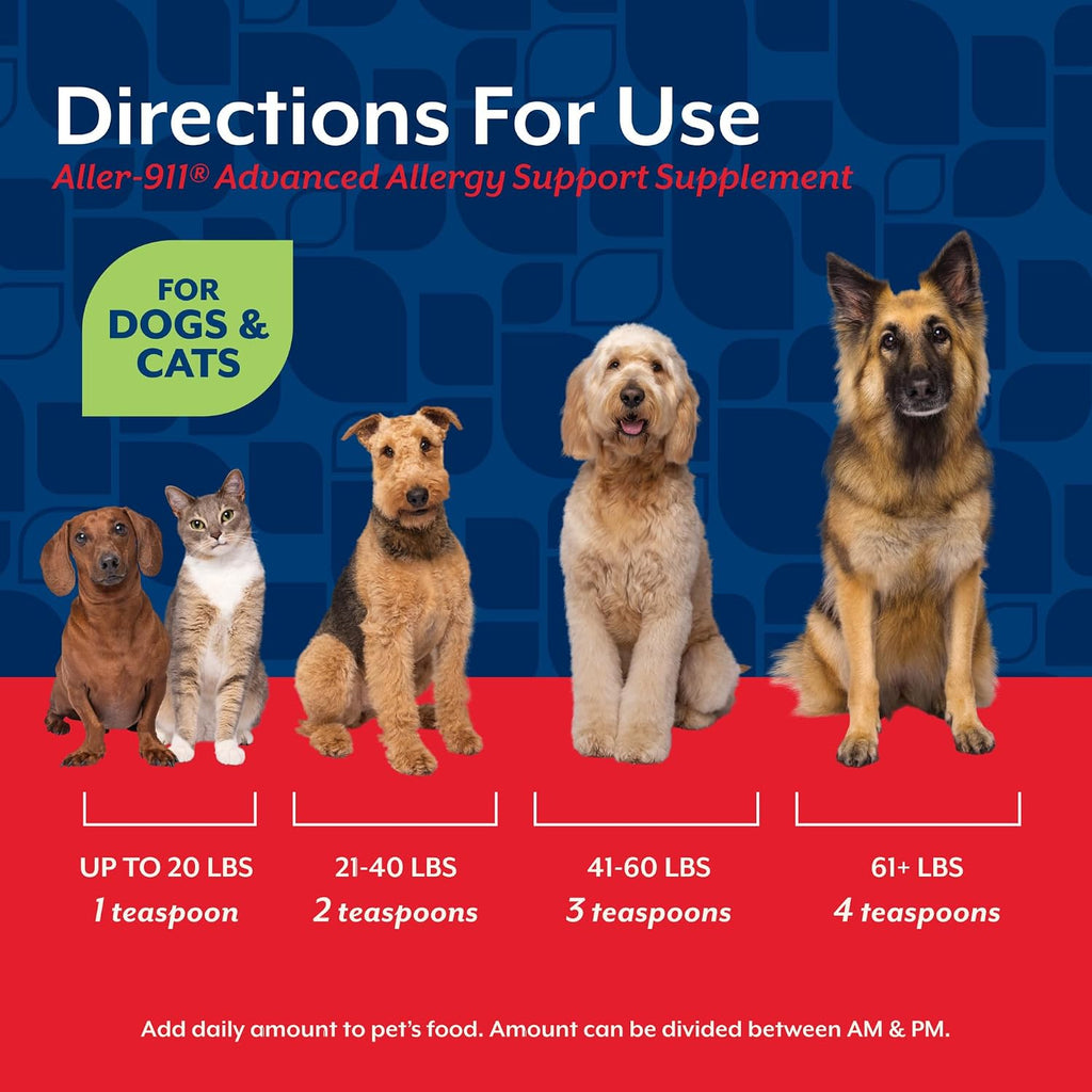 NaturVet Aller-911 Fórmula Antialérgica Avanzada en Polvo con Antioxidantes para Perros y Gatos, 255 g