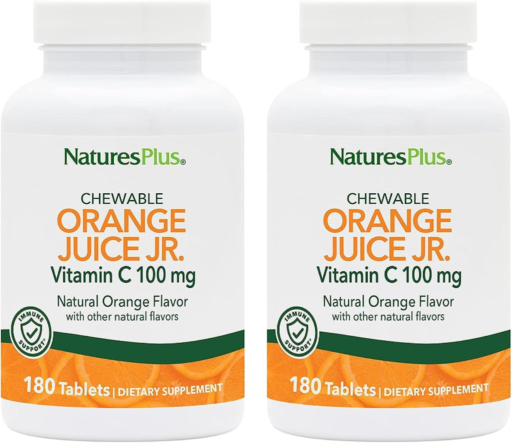 NaturesPlus Orange Juice Jr. - Pack de 2, 180 Comprimidos Masticables - 100 mg de Vitamina C - Vegetariano, Sin Gluten - 360 Porciones Totales