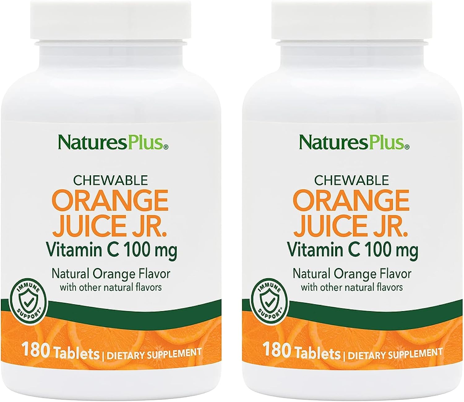 NaturesPlus Orange Juice Jr. - Pack de 2, 180 Comprimidos Masticables - 100 mg de Vitamina C - Vegetariano, Sin Gluten - 360 Porciones Totales
