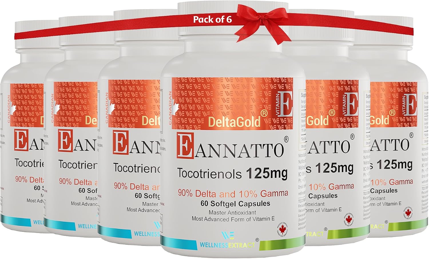 WELLNESS EXTRACT Tocotrienoles de Vitamina E DeltaGold 125 mg - 60 Cápsulas Blandas (Pack de 6)