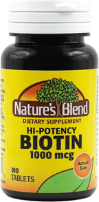 Nature's Blend Biotina Alta Potencia 1000 mcg, 100 Comprimidos