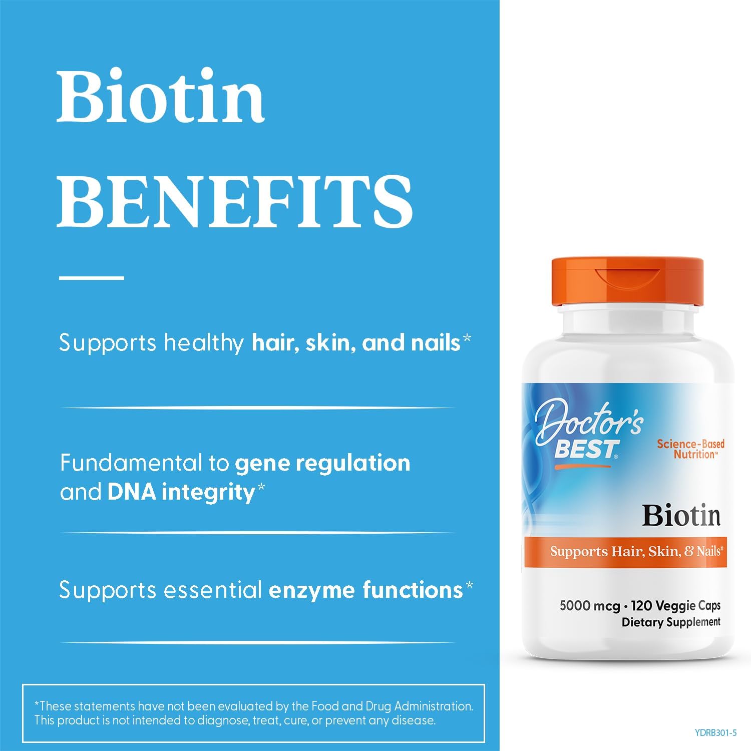 Doctor's Best Biotin 5000 mcg - Food Supplement with Biotin - 120 Vegetable Capsules