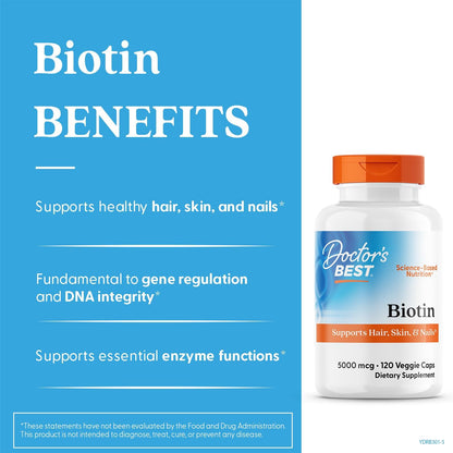 Doctor's Best Biotina 5000 mcg – Complemento – La biotina contribuye al funcionamiento normal del sistema nervioso. – Image 2