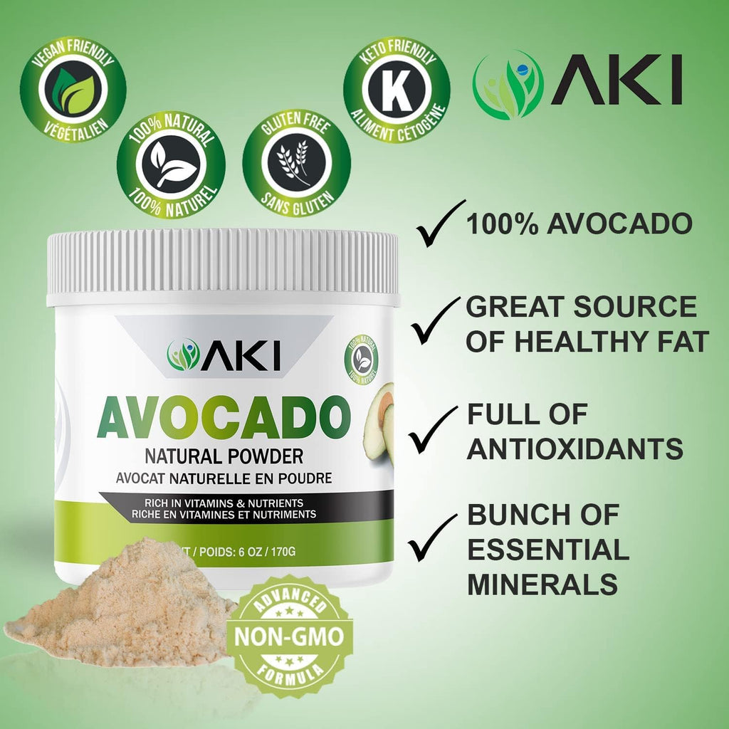 AKI Avocado Superfood Powder (170g) - Rico en Nutrientes, Vitaminas, Omega 3 y Antioxidantes - Vegano y No-GMO