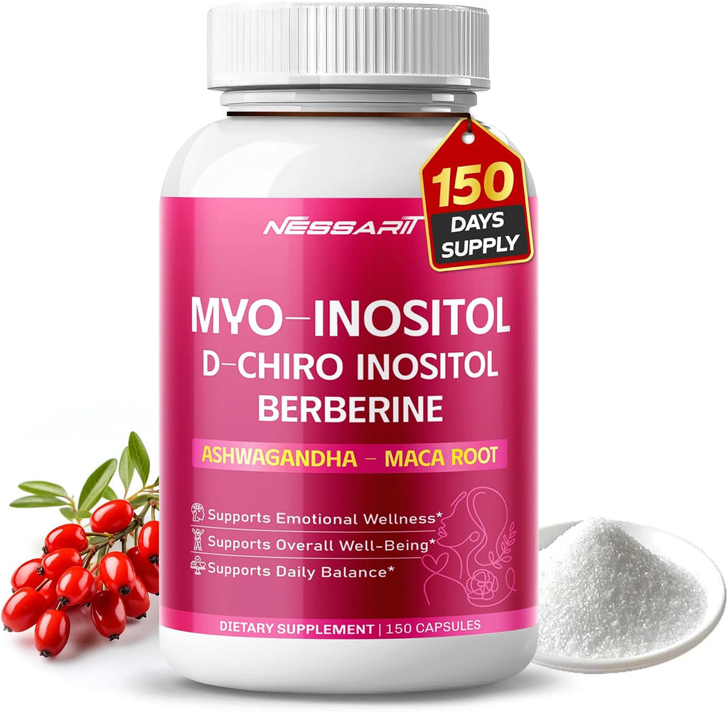 NESSARIT Myo-Inositol, D-Chiro Inositol, Berberina, Ashwagandha y Maca – 150 Cápsulas