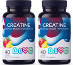LIVS Creatine Monohydrate Gummies 5g - Suplemento Pre-Entreno para Hombres y Mujeres - Crecimiento Muscular, Fuerza y Recuperación - Vegano, Halal, Kosher, Non-GMO - Sabor Tropical Fruit Punch - 40 Gomitas