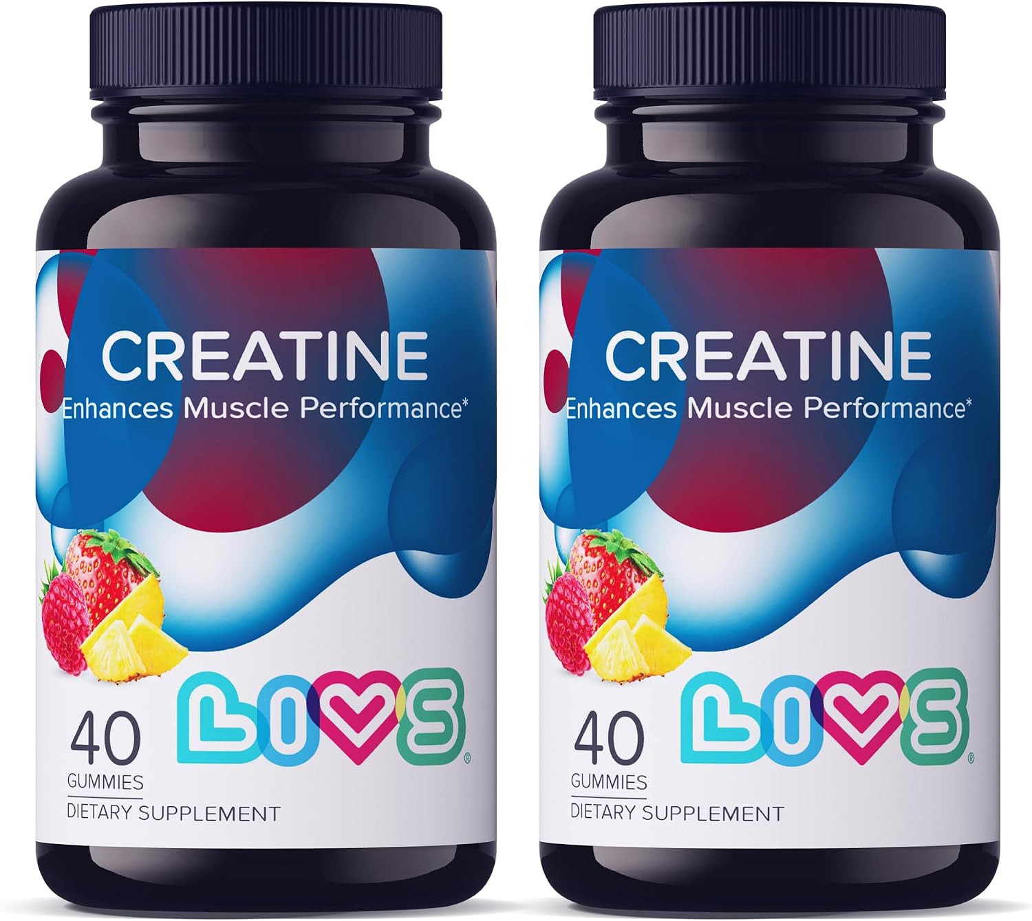LIVS Creatine Monohydrate Gummies 5g - Suplemento Pre-Entreno para Hombres y Mujeres - Crecimiento Muscular, Fuerza y Recuperación - Vegano, Halal, Kosher, Non-GMO - Sabor Tropical Fruit Punch - 40 Gomitas