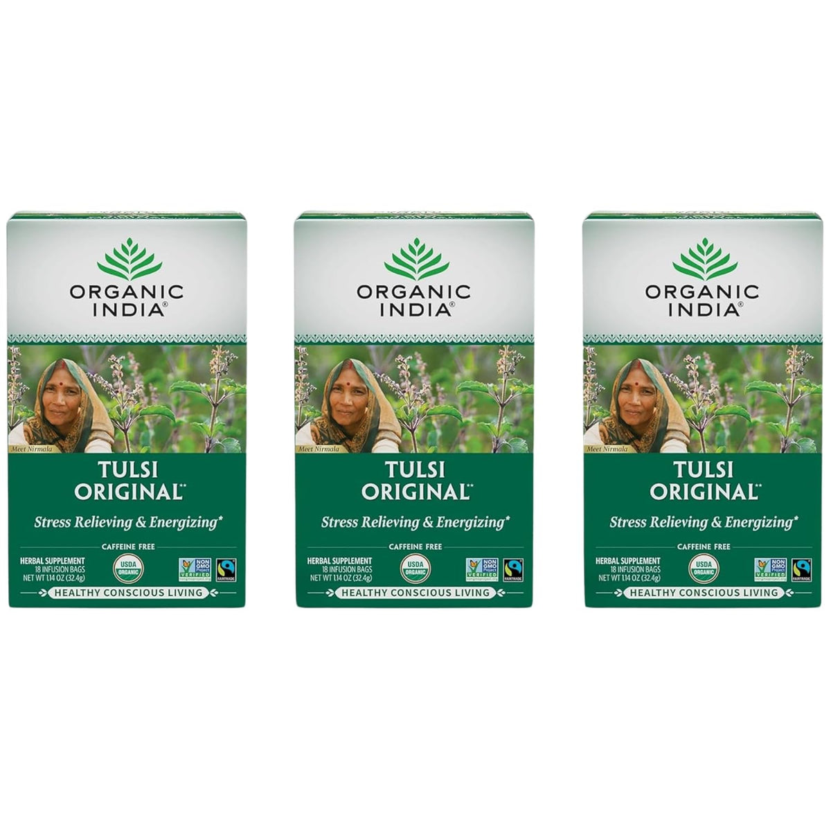 ORGANIC INDIA Té de Tulsi Original - Infusión de Albahaca Sagrada y Albahaca Africana, Relajante, Sin Cafeína - 18 Bolsitas, – Image 1