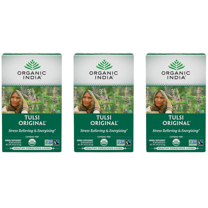 ORGANIC INDIA Té de Tulsi Original - Infusión de Albahaca Sagrada y Albahaca Africana, Relajante, Sin Cafeína - 18 Bolsitas, – Image 1