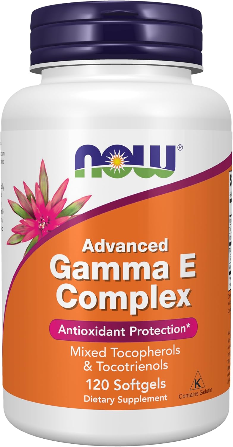 NOW Foods Advanced Gamma E Complex, Tocoferoles Mixtos y Tocotrienoles - 120 Cápsulas Blandas