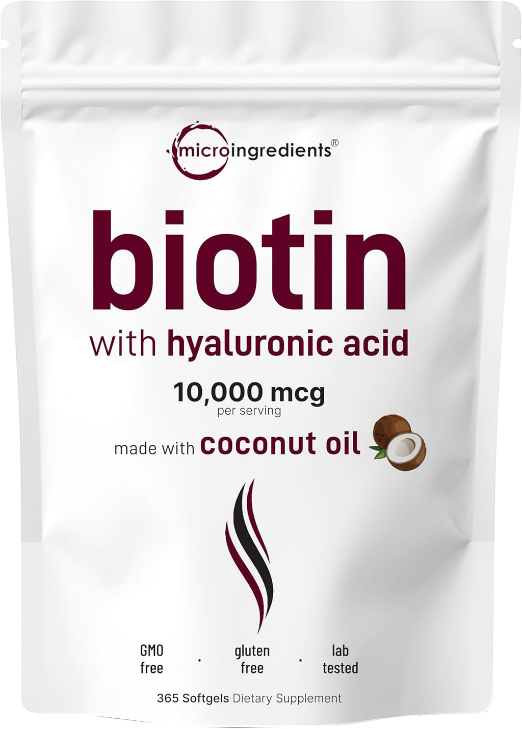 Biotina 10.000 mcg con Ácido Hialurónico + Aceite de Coco | 365 Cápsulas