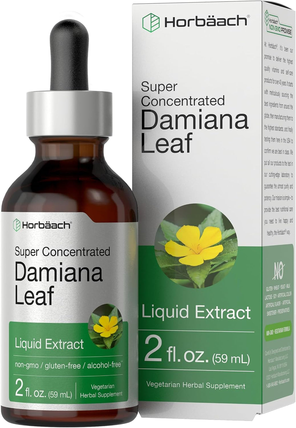 Horbäach Damiana Leaf Herb Tincture - 60 ml - Alcohol-Free Liquid Extract
