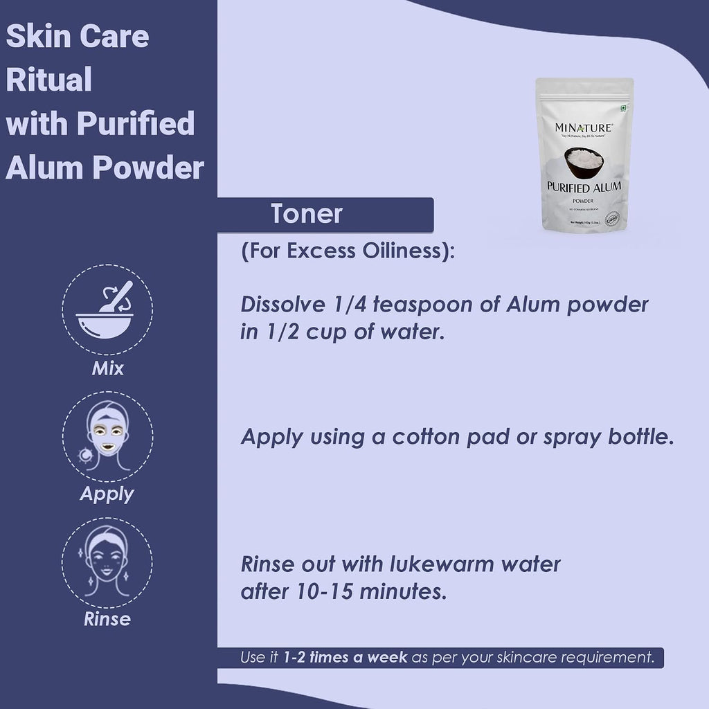 Mi Nature Alumbre en Polvo de Potasio (Fitkari/Phitkari) - 100% Natural para el Cuidado de la Piel, Acné, Control de Olores y Purificación de Agua - Mascarilla Facial para Refinar Poros - 100g