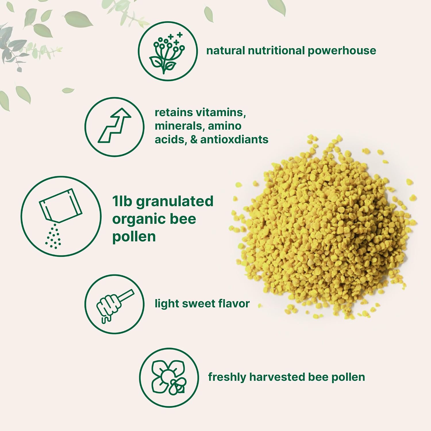 Micro Ingredients Polen de Abeja Orgánico en Gránulos - 1 Libra (454 g)