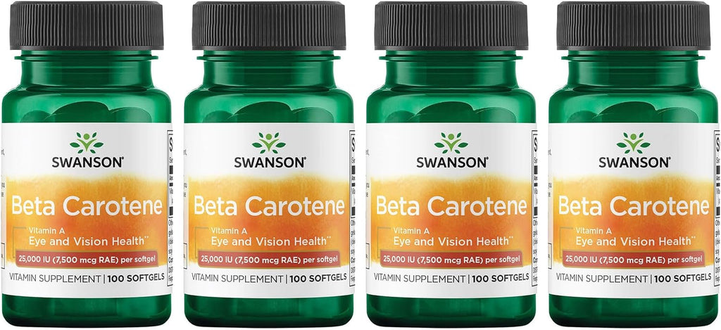Swanson Beta-Caroteno (Vitamina A) 25000 UI (7500 mcg) 100 cápsulas blandas (Paquete de 4)