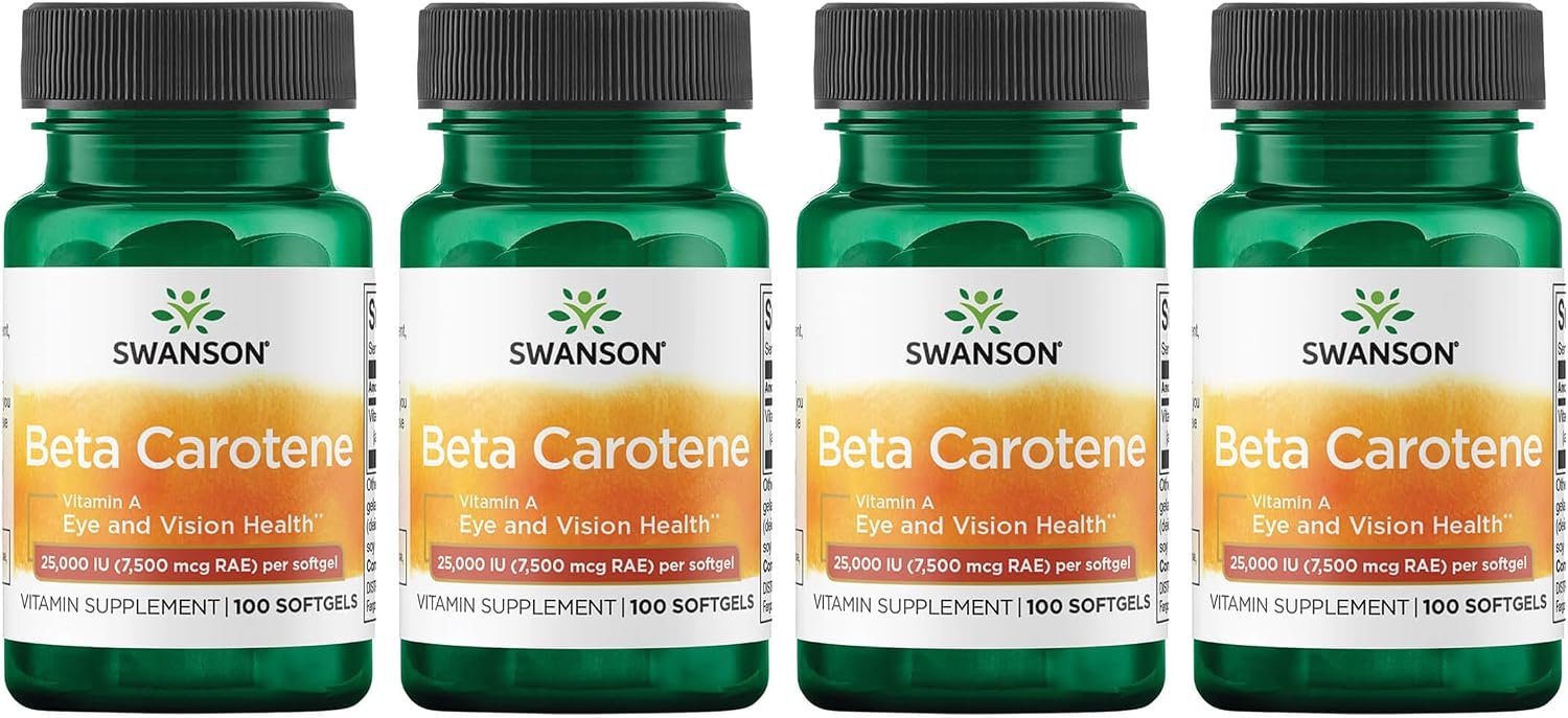 Swanson Beta-Caroteno (Vitamina A) 25000 UI (7500 mcg) 100 cápsulas blandas (Paquete de 4)