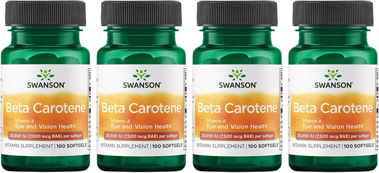 Swanson Beta-Caroteno (Vitamina A) 25000 UI (7500 mcg) 100 Cápsulas Blandas (2 Paquetes)