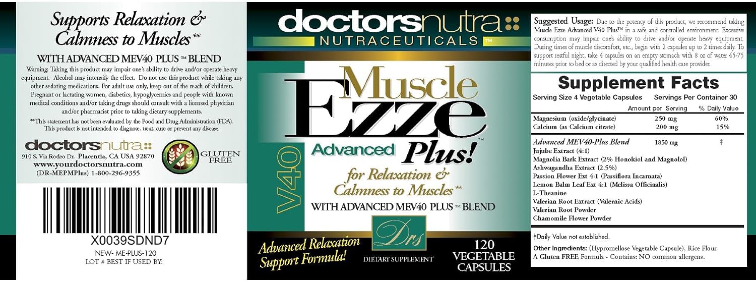 Muscle Ezze Plus - Day or Night Use - Gluten-Free - 120 Veg. Capsules