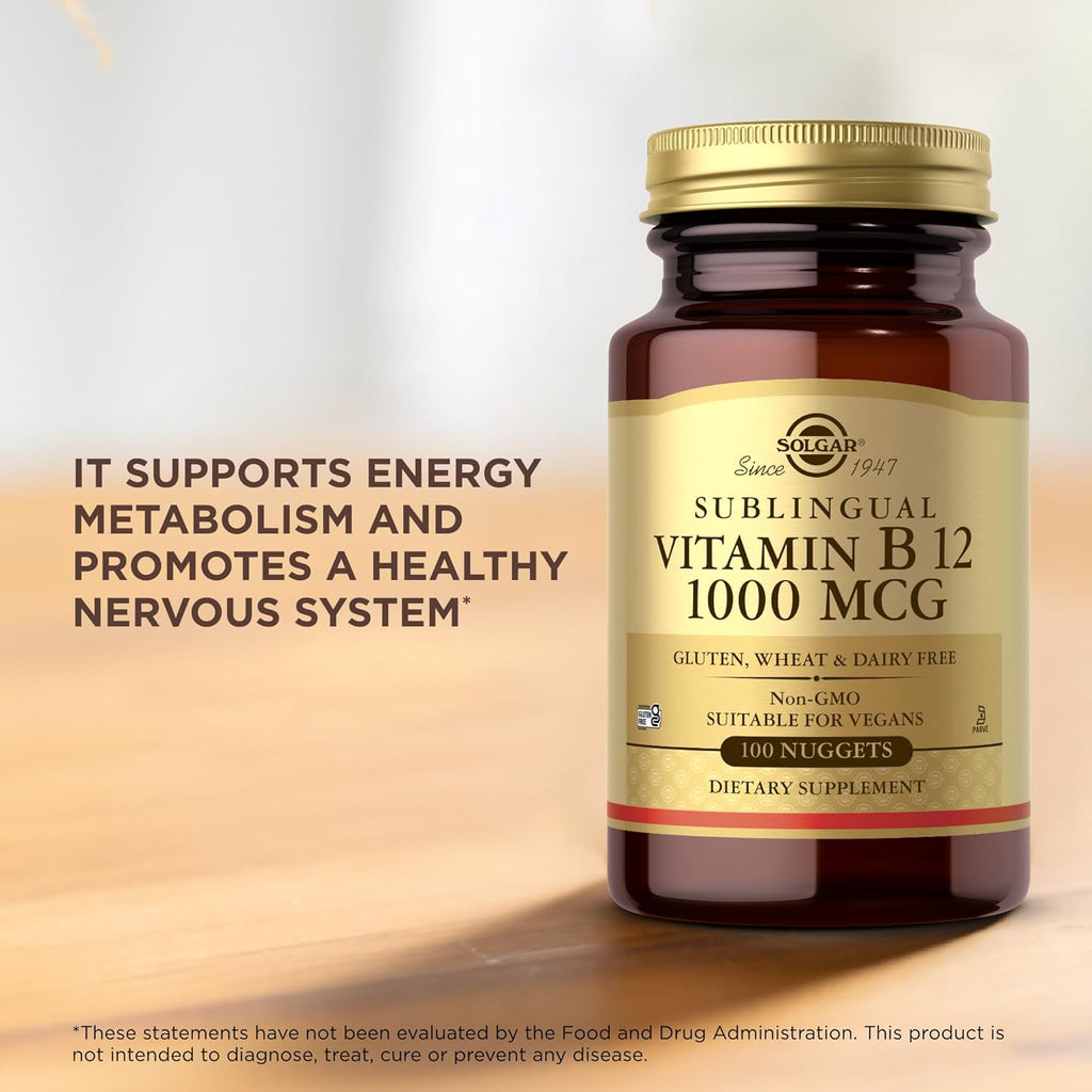 Solgar Vitamina B12 Sublingual 1000 mcg - 250 Nuggets (Pack de 2) - Sin Gluten, Vegano, Sin Lácteos, Kosher - 500 porciones totales
