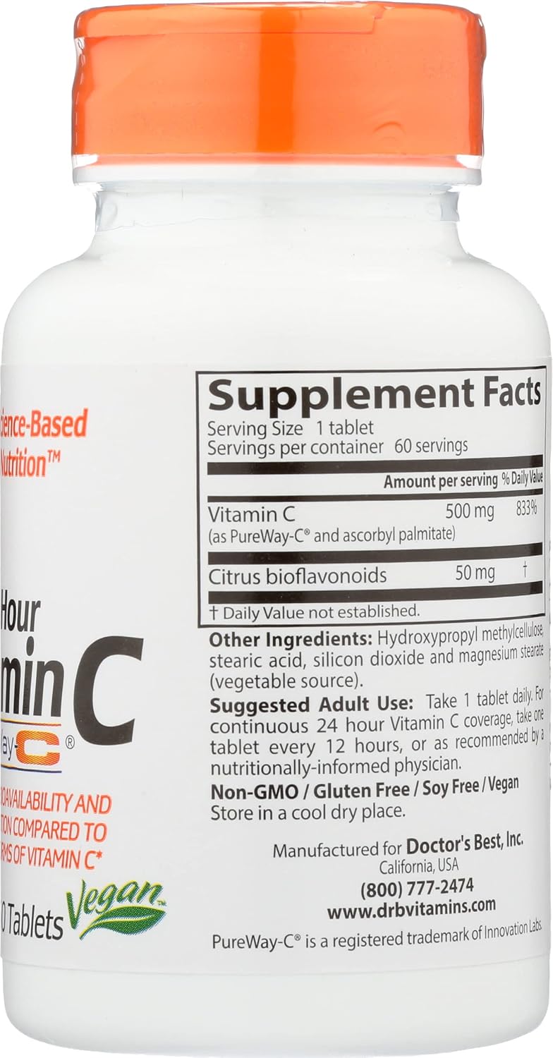 Doctor's Best Vitamina C de Liberación Sostenida con Pureway-C, 60 Comprimidos