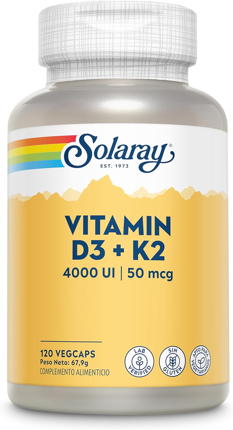 SOLARAY Vitamina D3 K2 5000 UI + 50 mcg MK-7 - 120 Cápsulas