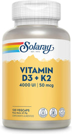 SOLARAY Vitamina D3 K2 5000 UI + 50 mcg MK-7 - 120 Cápsulas
