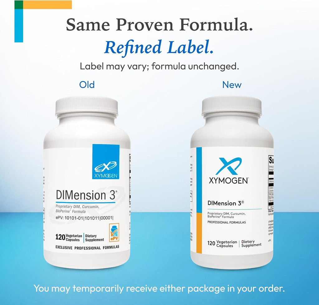 XYMOGEN Dimension 3 - Suplemento DIM para el equilibrio hormonal y el apoyo al metabolismo del estrógeno - con curcumina y BioPerine - 120 Cápsulas