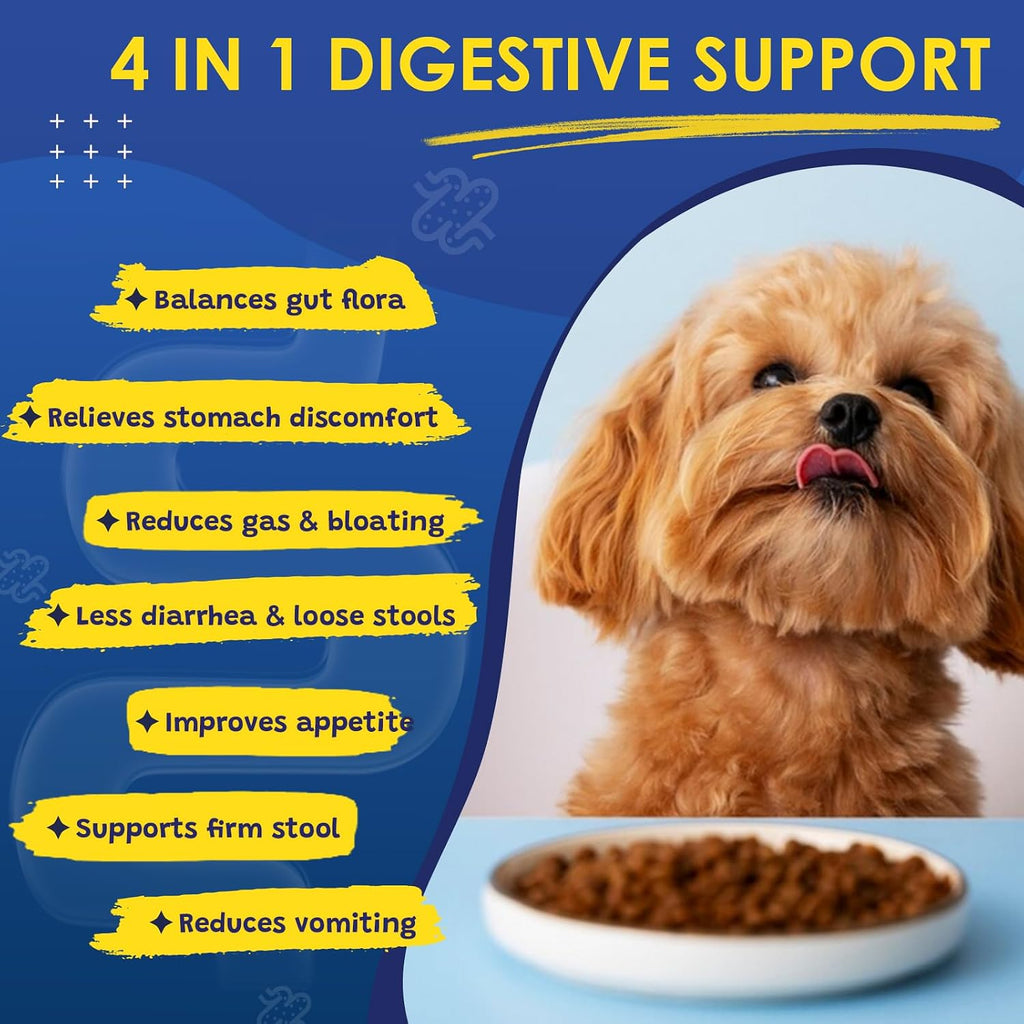 Probióticos para Perros SHINEPAWS - Salud Digestiva, Prebióticos, Enzimas, Fibra y Omega-3, 120 Masticables