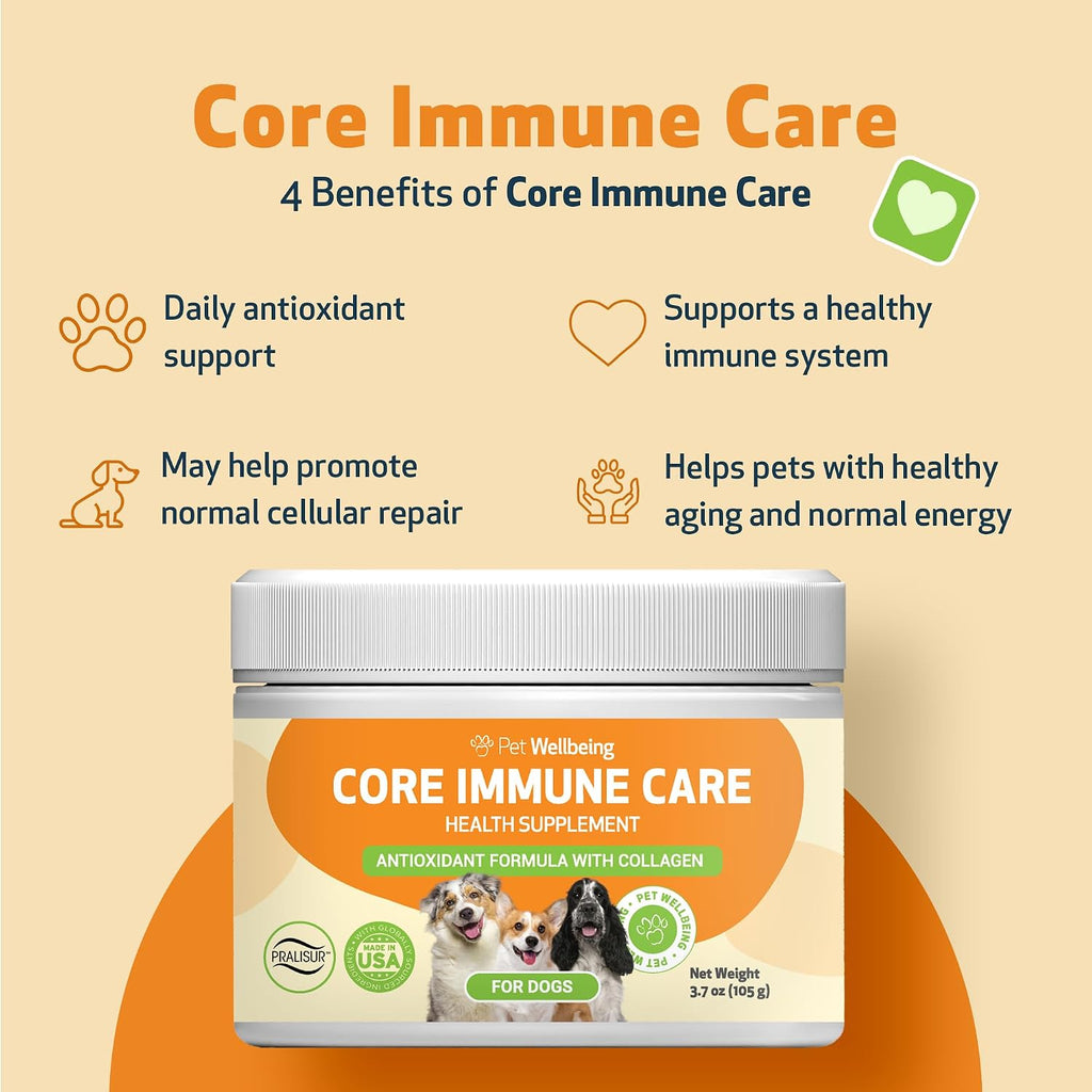 Pet Wellbeing Core Immune Care para Perros - Antioxidante Diario en Polvo (105 g)