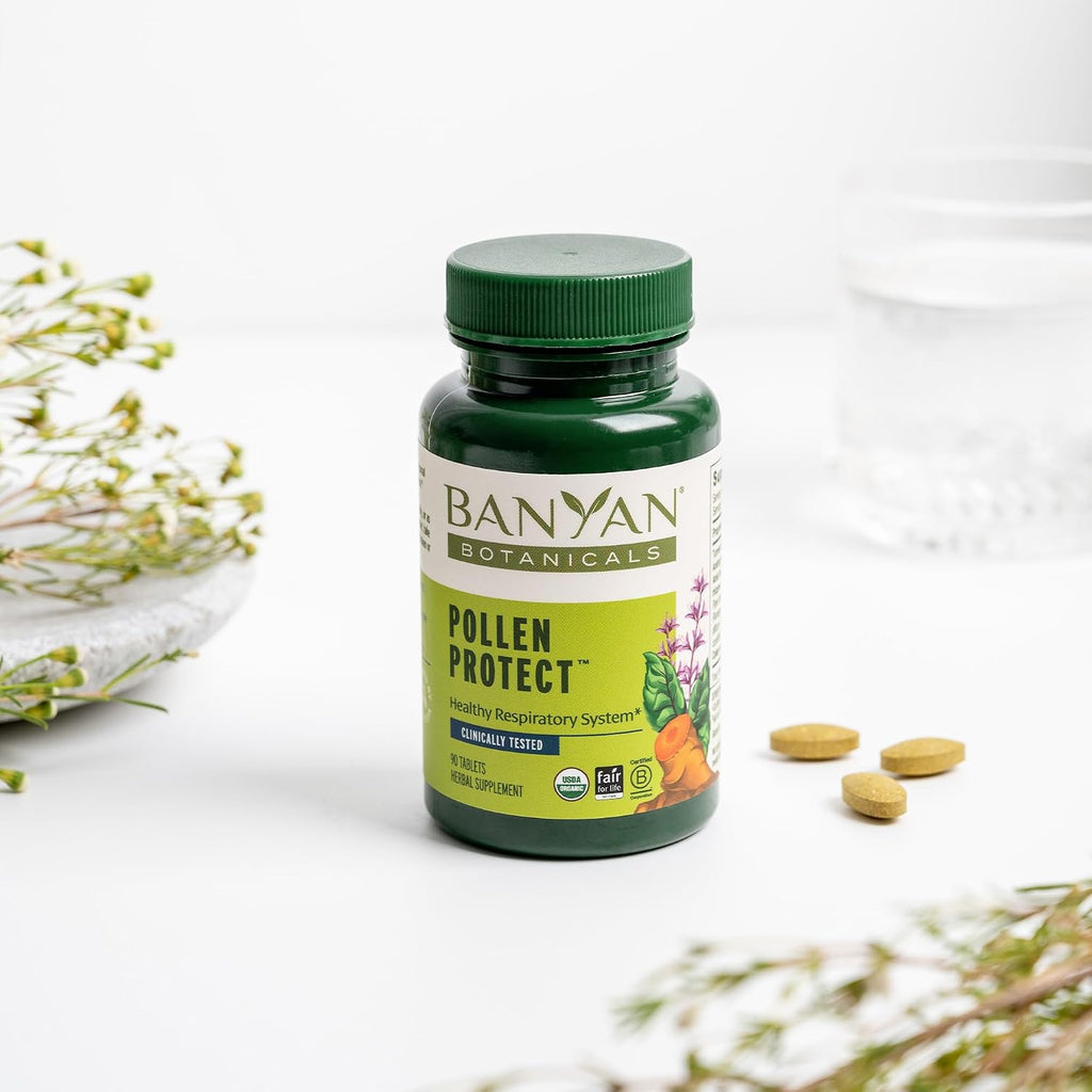 Banyan Botanicals Organic Pollen Protect – 90 Comprimidos – Apoyo Respiratorio Natural
