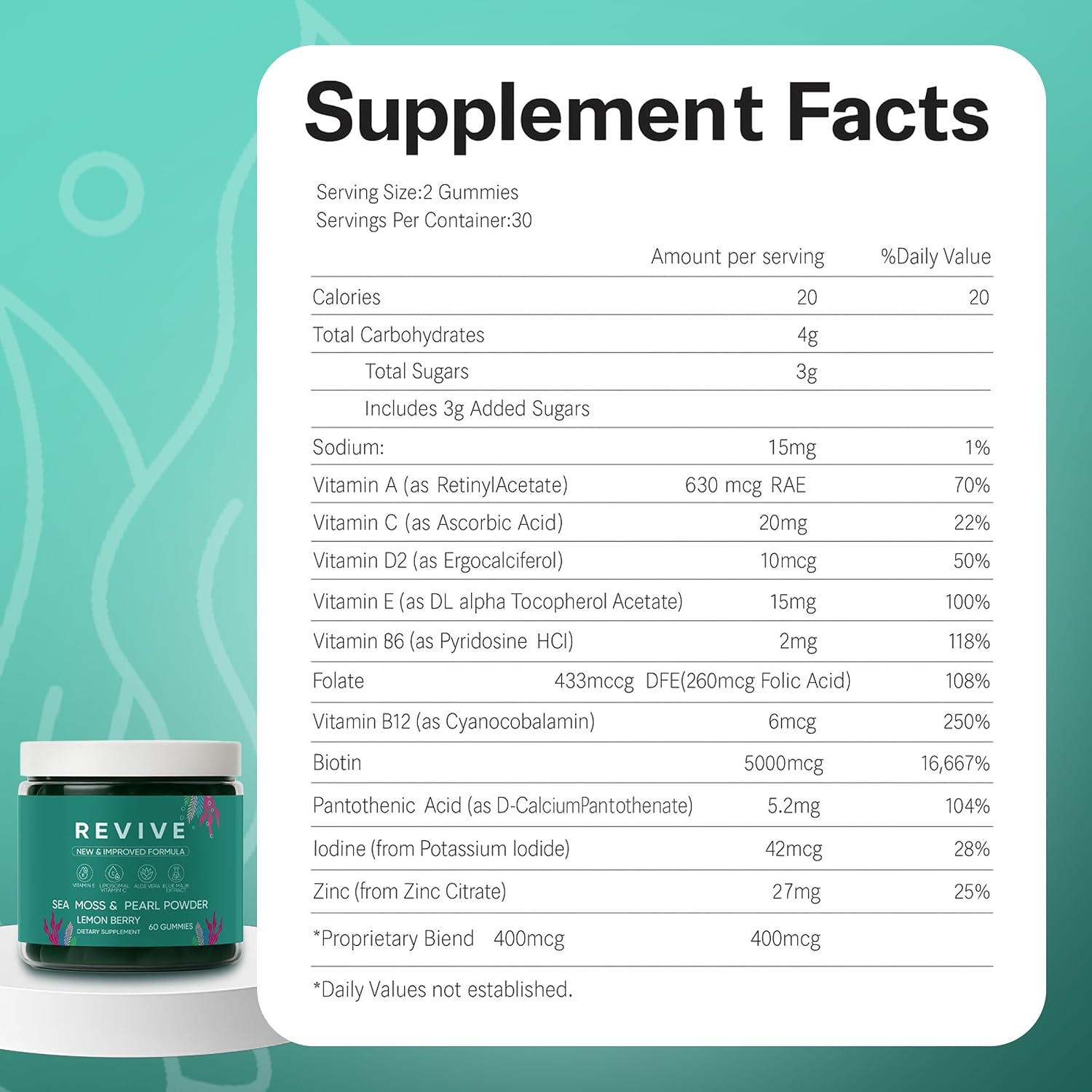 Balmbare Revive Gummies - Gominolas de Musgo Marino con Vitamina C y E, Aloe Vera y Perla - 60 Ud.