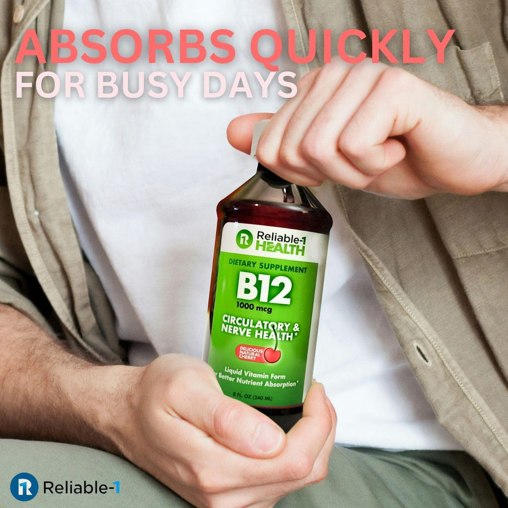 Reliable-1 Laboratories Vitamina B12 Líquida 1000mcg – Suplemento Diario para Hombres y Mujeres – Sabor Natural a Cereza