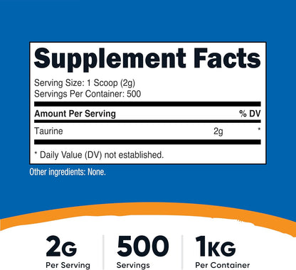 Nutricost Taurina en Polvo (1 kg) - 500 porciones – Image 2
