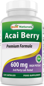 Acai Berry 600mg por Dosis - 100% Puro - 120 Cápsulas