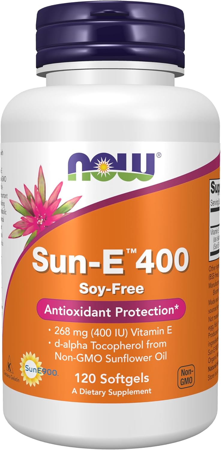 NOW Foods Sun-E 400 UI Vitamina E con d-alfa Tocoferol de Aceite de Girasol No Transgénico, 120 Cápsulas Blandas