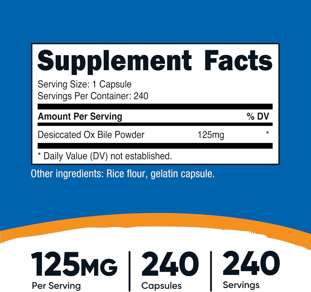 Nutricost Cápsulas de Bilis de Buey 125mg, 240 Cápsulas - No Transgénico