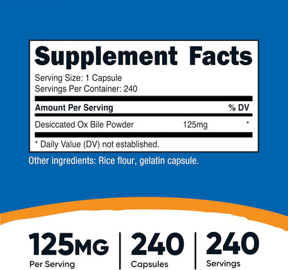 Nutricost Cápsulas de Bilis de Buey 125mg, 240 Cápsulas - No Transgénico – Image 2