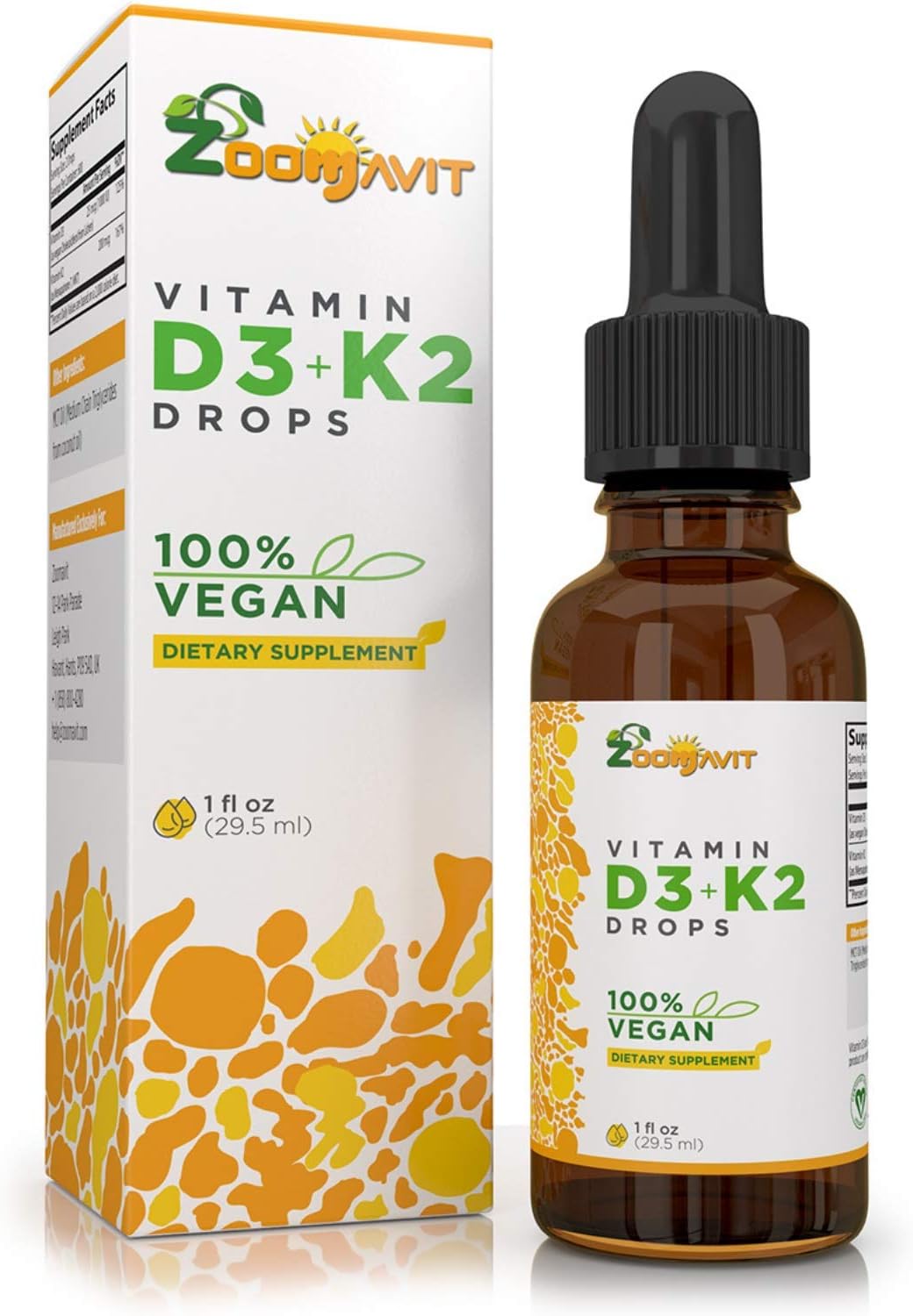 Zoomavit Vegan Liquid Drops Vitamina D3 K2 (MK7) - 100% Vegetal - 1000 UI D3 + 200 mcg K2 por dosis