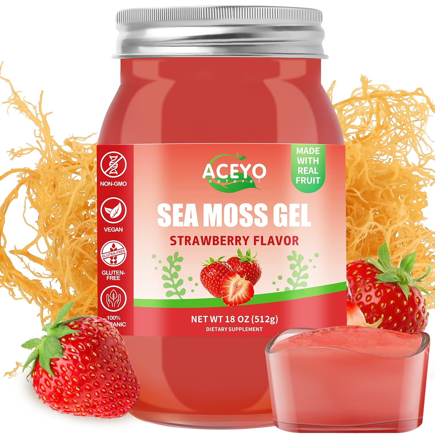 ACEYO Gel de Musgo de Mar Irlandés Sabor Fresa - 340g