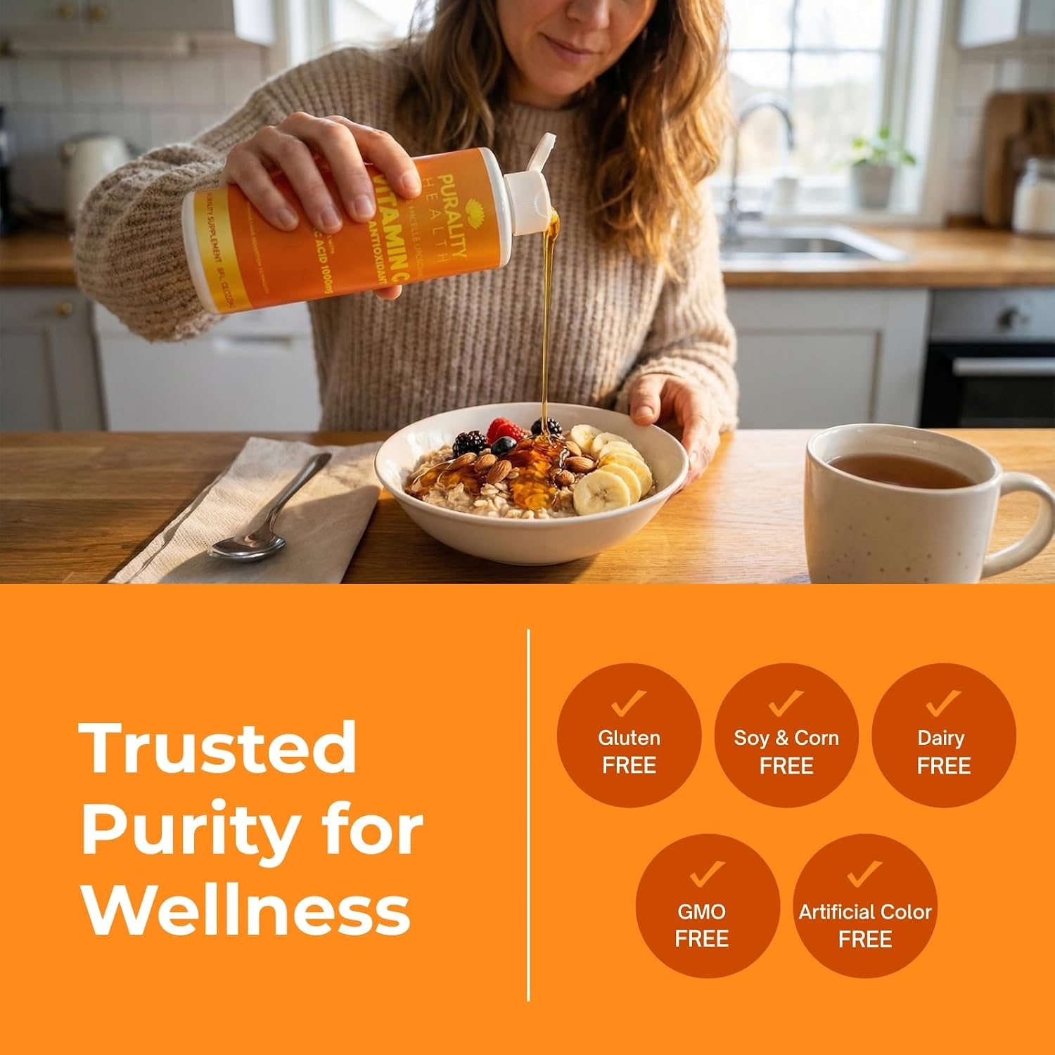 PURALITY HEALTH Vitamina C Líquida 1000mg por Dosis, Absorción Liposomal Mejorada, No GMO, Sin Gluten, Vegano, 15 Días