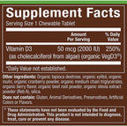 Vitamina D3 Orgánica 50 mcg (2000 UI) - Complemento Alimenticio de Origen Vegetal - 60 Comprimidos Masticables Sabor Frutos Rojos