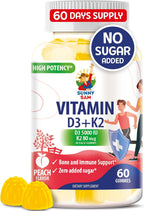 SUNNY SAM Vitamin D3 K2 Gummies 5000 UI, Sin Azúcar, 30 Gominolas