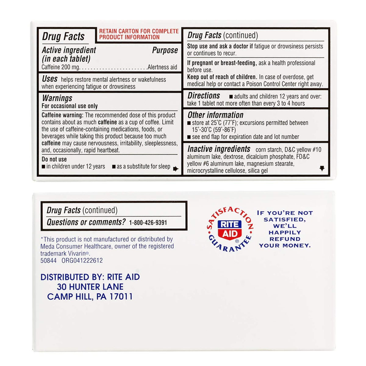 Rite Aid Stay Awake Cafeína 200 mg, 100 Comprimidos – Image 3
