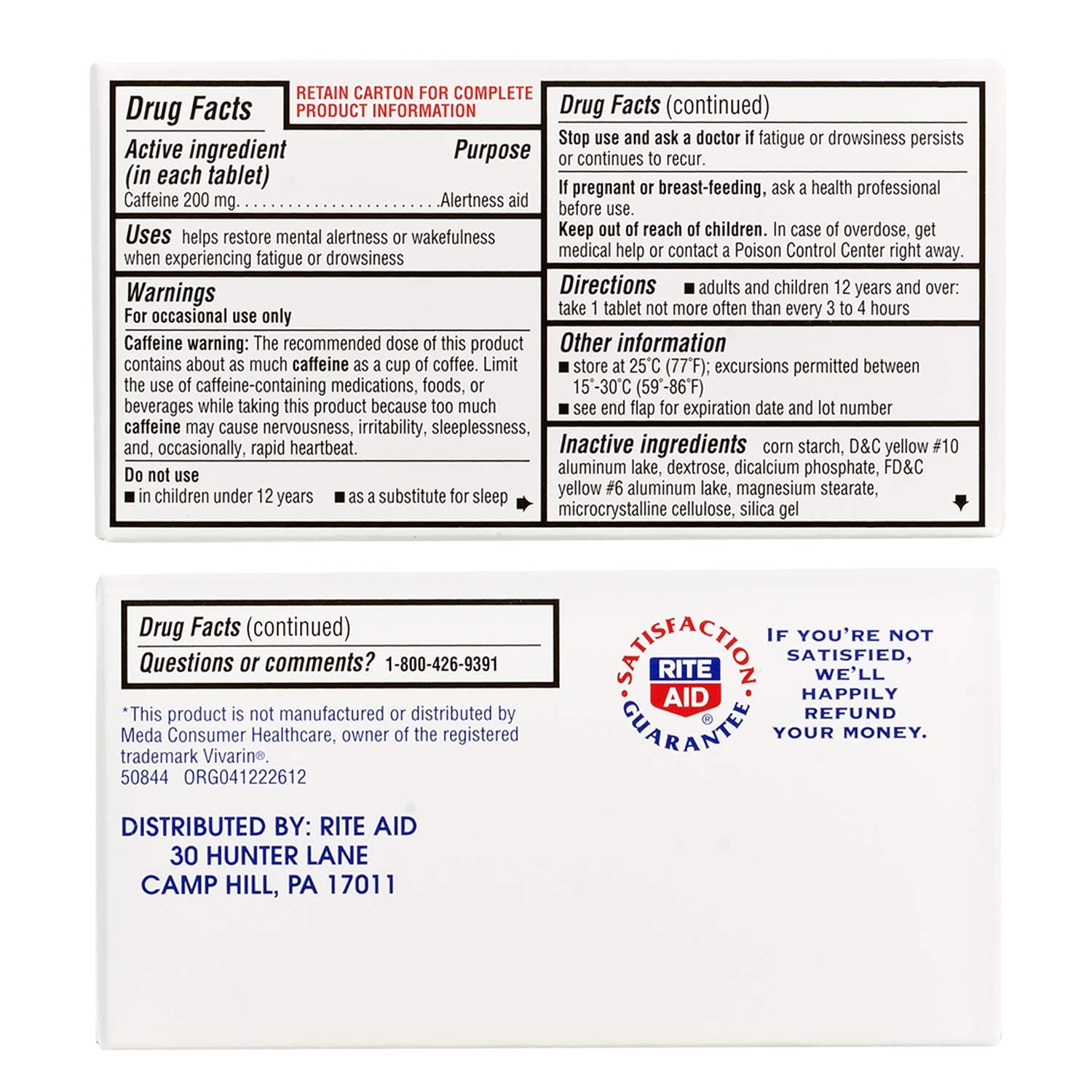Rite Aid Stay Awake Cafeína 200 mg, 100 Comprimidos
