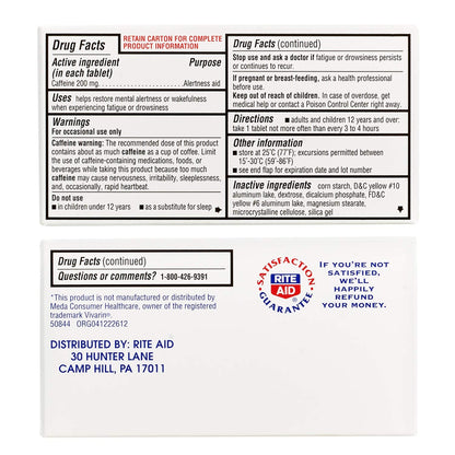Rite Aid Stay Awake Cafeína 200 mg, 100 Comprimidos – Image 3