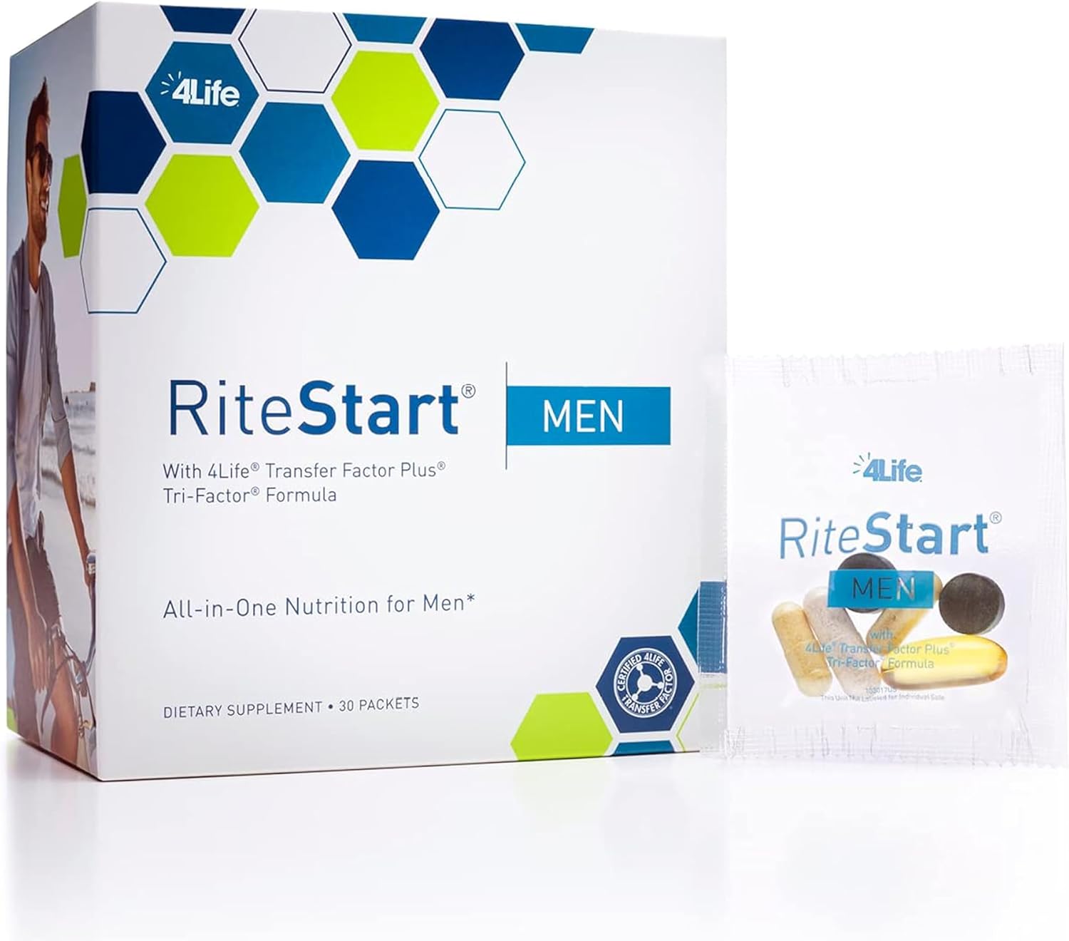 4Life RiteStart Hombre Multivitaminas con CoQ10 y Mezcla de Hongos, 30 Sobres