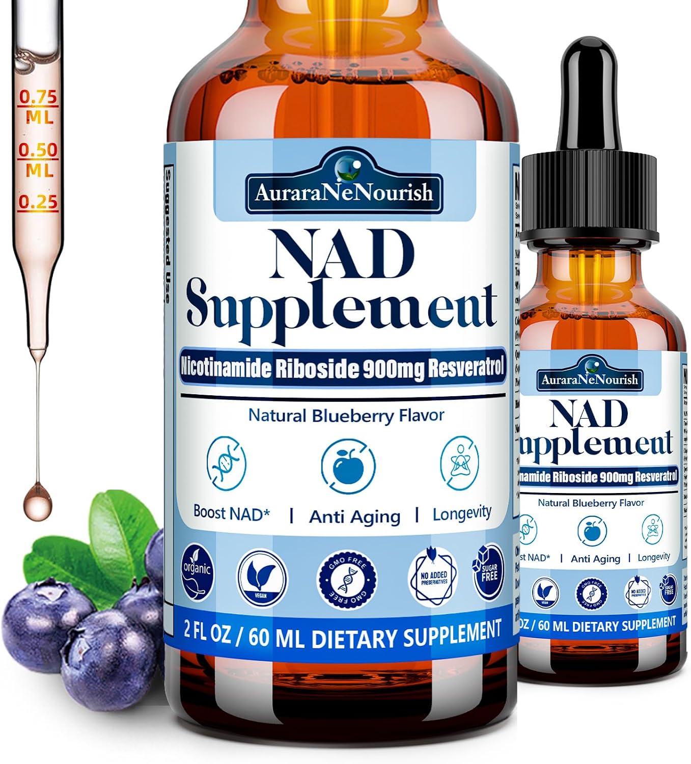 NAD+ Liposomal con Nicotinamida Ribósido, Resveratrol y Quercetina | AuraraNeNourish