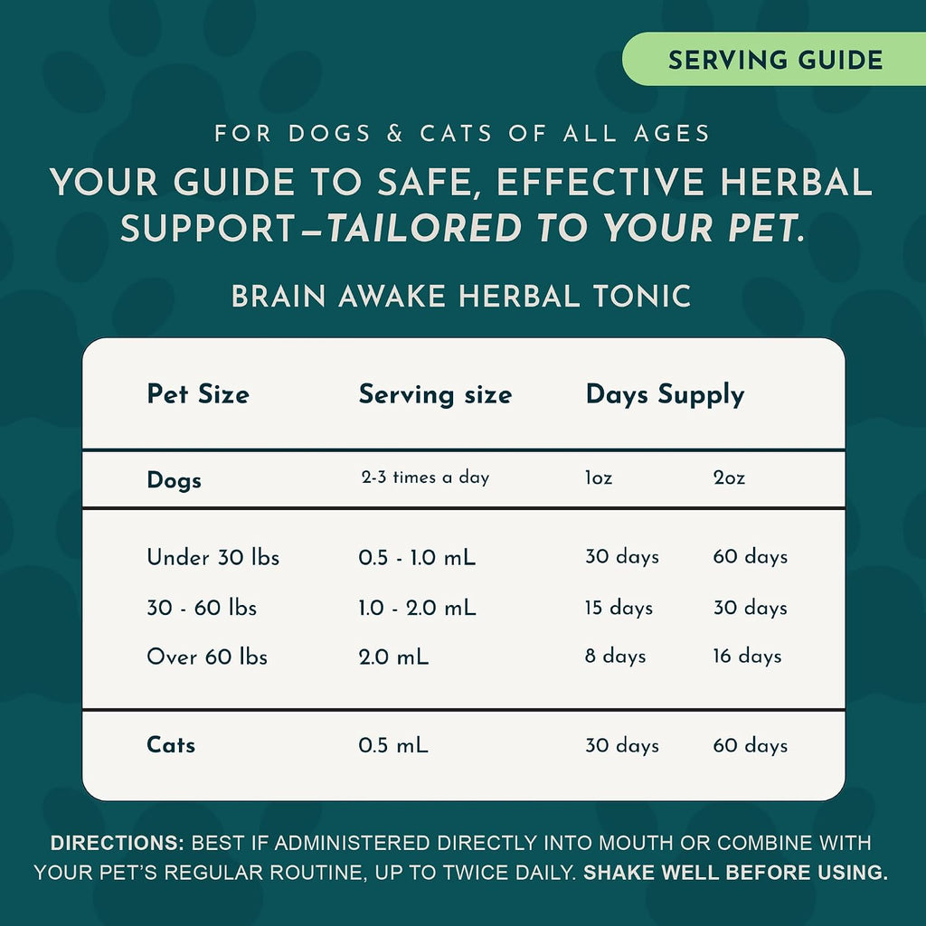 Animal Essentials Brain Awake Fórmula de Apoyo Cognitivo para Perros y Gatos, 30 ml