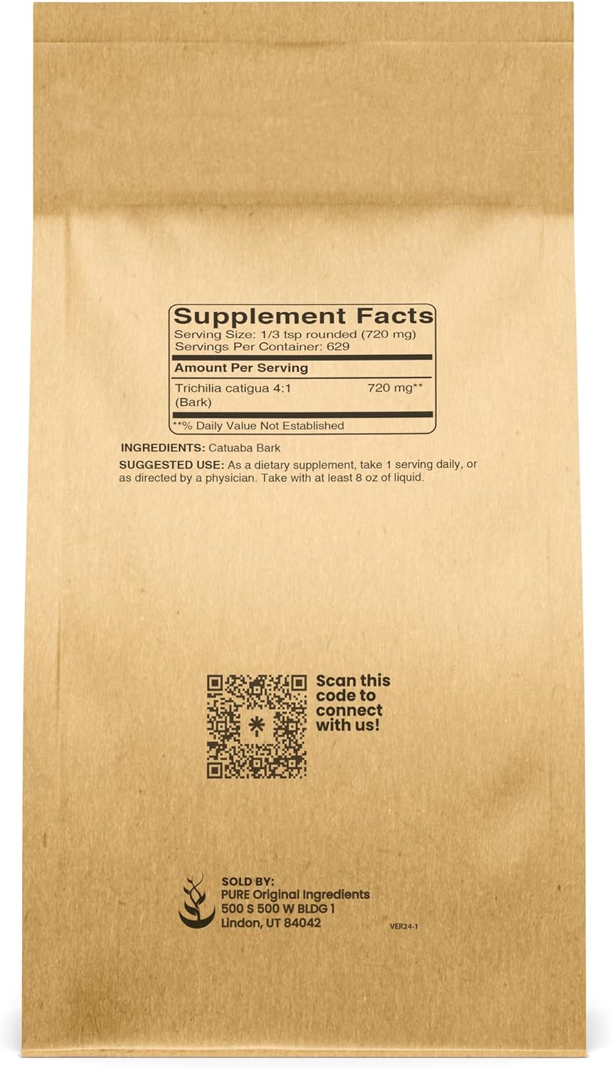 PURE ORIGINAL INGREDIENTS Corteza de Catuaba, Extracto 4:1, Polvo Fino, Complemento Alimenticio (454 g)