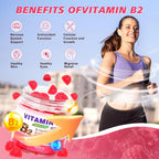Gominolas de Vitamina B2 (Riboflavina) 400mg con Magnesio - 90 unidades - Vegano, Sin Azúcar - Sabor Frambuesa